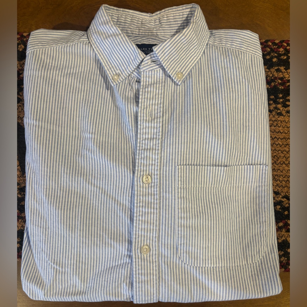 Charles Tyrwhitt Light Blue and White Striped Casual Button-Down Shirt